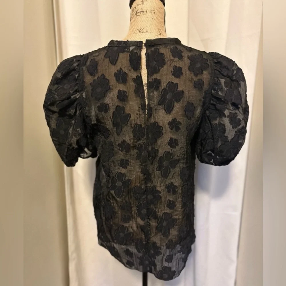 Zara Floral Sheer Organza Puff Sleeve Blouse - Picture 12 of 13